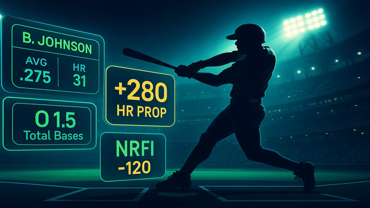 Baseball prop betting visualization showing stadium with digital betting odds and player statistics interface