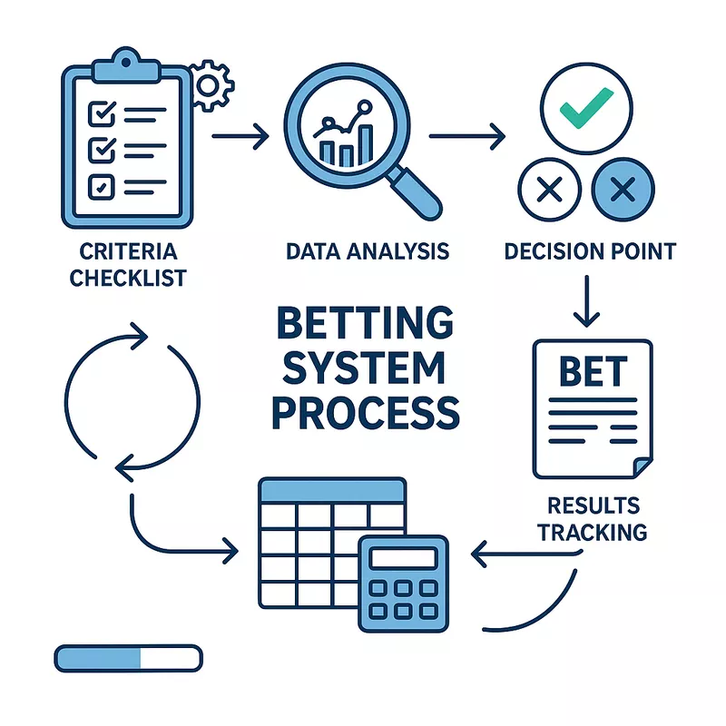 Systematic betting process flowchart showing criteria analysis, decision making, and results tracking methodology