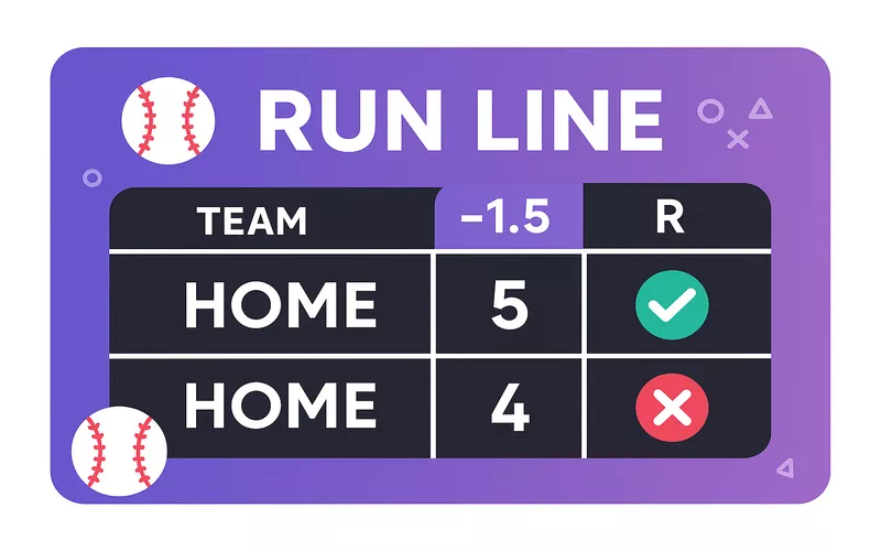 Baseball run line strategy diagram showing 1.5 run spread scenarios